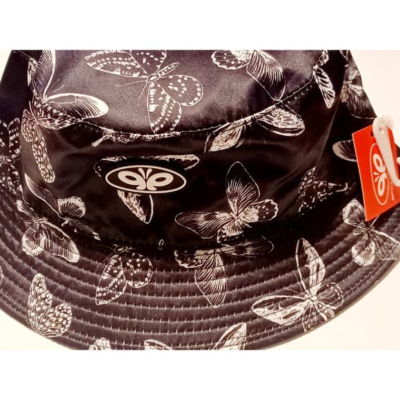 Petal and Peacocks Butterflies Black and White Bucket Hat NWT - Picture 4 of 10
